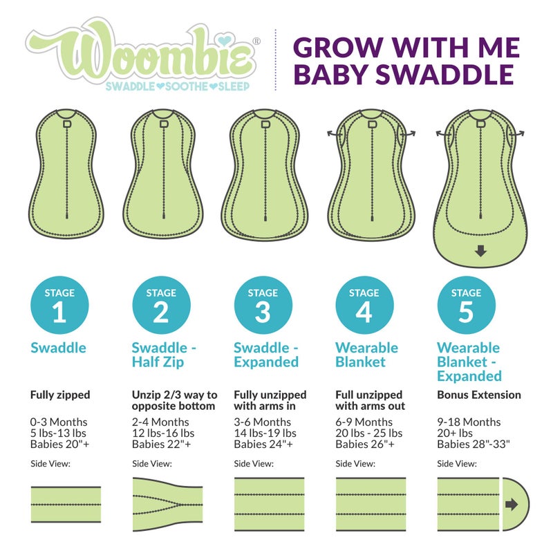 Woombie Grow with Me Baby Swaddle, Convertible Swaddle Fits Babies 0-9 Months, Expands to Wearable Blanket for Babies up to 18 Months, Dreamy Blue Chevron - Image 3